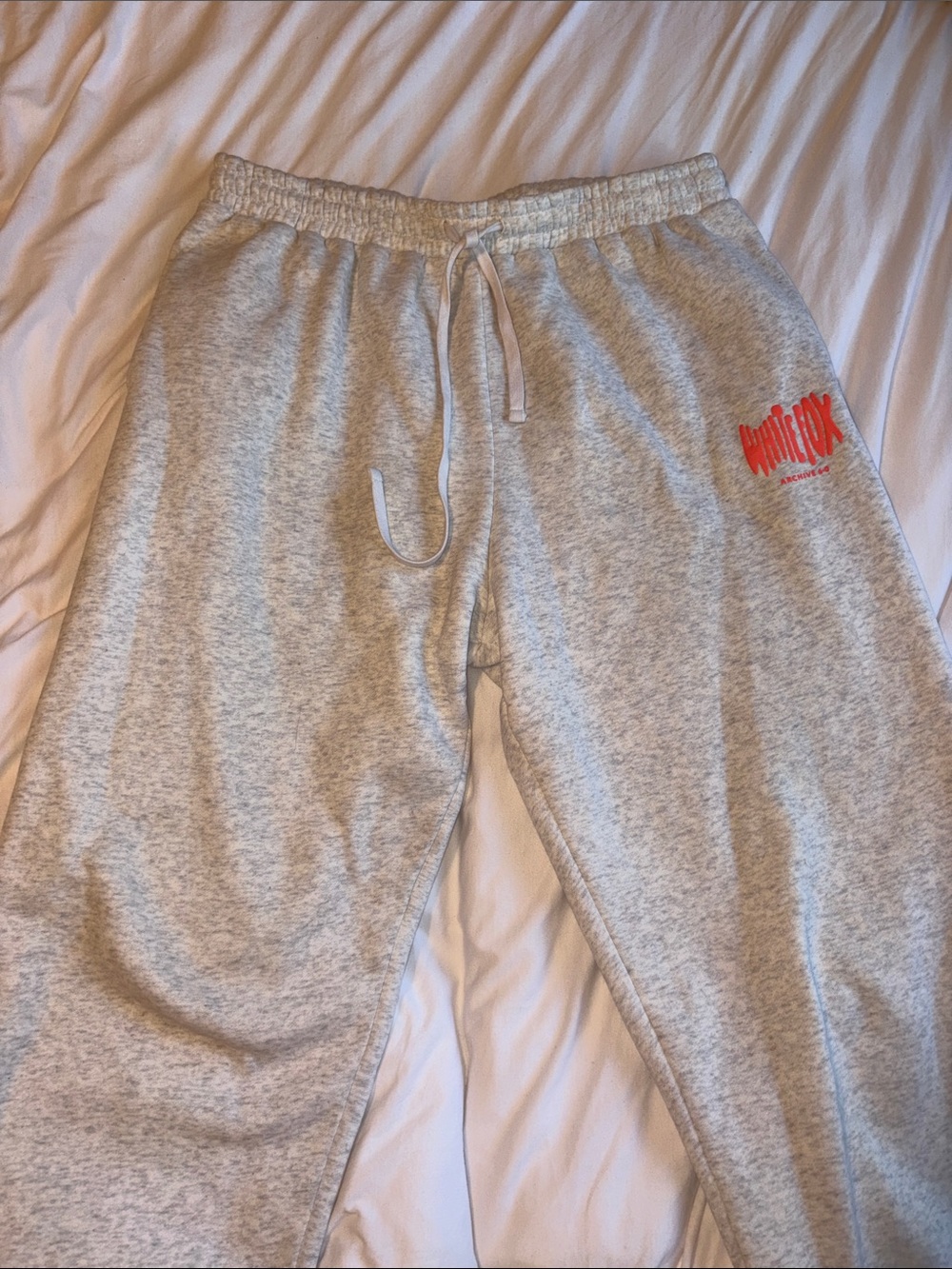 White Fox Boutique Light Gray Sweatpants with Red Logo